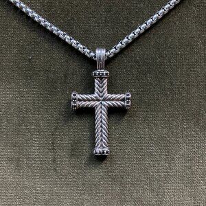 Black Diamonds David Yurman Chevron Cross Pendant with Chain